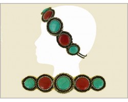 Coral Turquoise Round Stone Crystal Seed Bead Headband