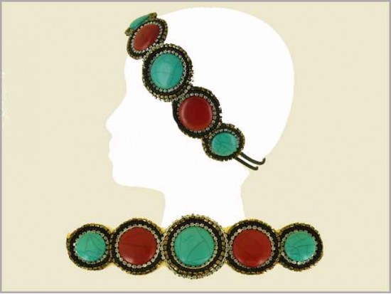 Coral Turquoise Round Stone Crystal Seed Bead Headband