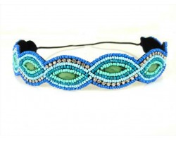 Blue Scalloped Pattern Seed Bead Headband