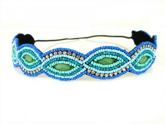 Blue Scalloped Pattern Seed Bead Headband