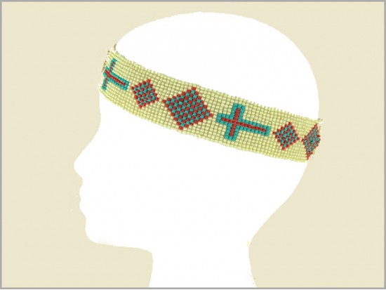 Beige Coral Turquoise Seed Bead Cross Diamond Headband