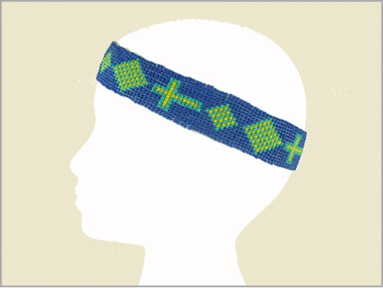 Blue Turquoise Yellow Seed Bead Cross Diamond Headband