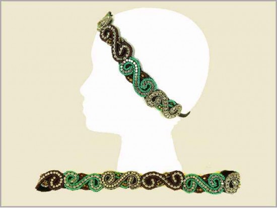 Brown Turq Hem “S” Pattern Seed Bead Headband