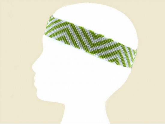 Lime White Chevron Seed Bead Stretch Headband