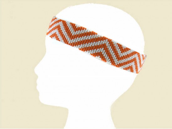 Orange White Chevron Seed Bead Stretch Headband