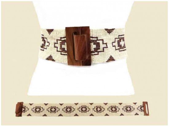 Ivory Multi Seed Bead Aztec Pattern Belt