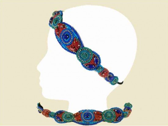 Blue Multi Circle Floral Seed Bead Headband