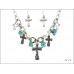 Silver Cross Turquoise Nugget Chain Necklace Set