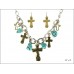 Two Tone Cross Turquoise Nugget Chain Necklace Set