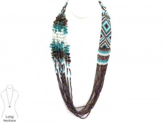 Brown Turq Woven Seed Bead Tribal Necklace Set Brown Turq Woven Seed Bead Tribal Necklace Set