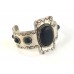 Black Oval Stone Silver Tribal Cuff Bracelet