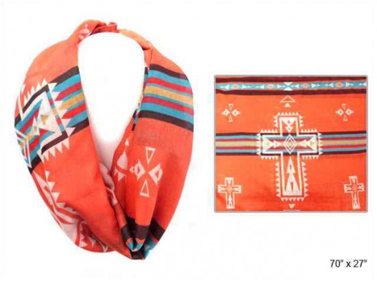 Coral Aztec Theme Cross Infinity Scarf