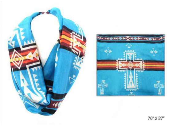 Turquoise Aztec Theme Cross Infinity Scarf Turquoise Aztec Theme Cross Infinity Scarf