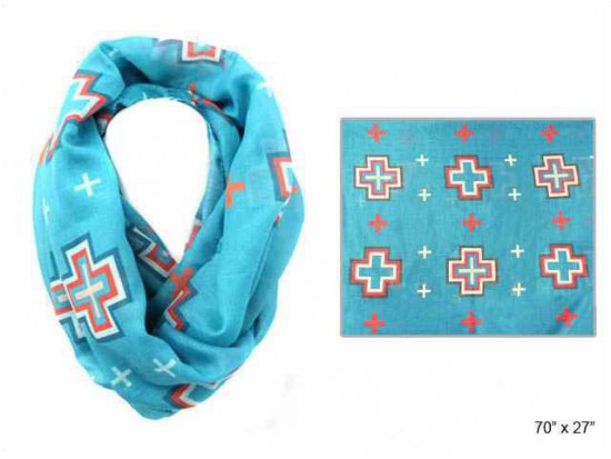 Turquoise Square Cross Infinity Scarf