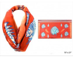 Coral Multi Indian Chief Head Infinity Scarf