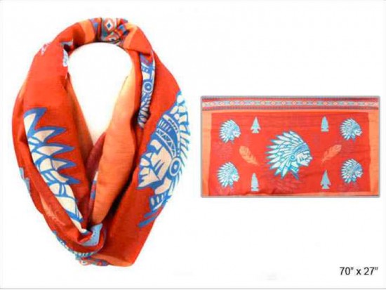 Coral Multi Indian Chief Head Infinity Scarf Coral Multi Indian Chief Head Infinity Scarf