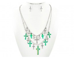 Patina Green 2-Level Cross  Chain Necklace Set