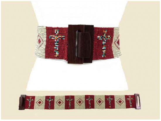 Red Ivory Cross Seed Bead Belt