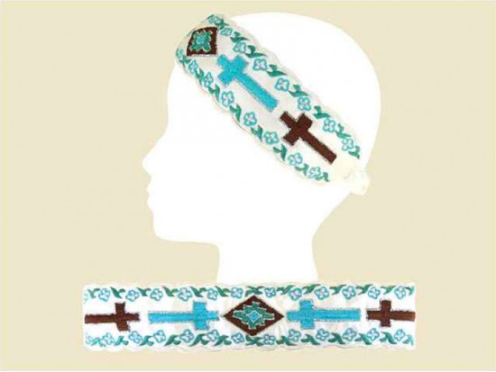 Ivory Turquoise Cross Fabric Stretch Headband