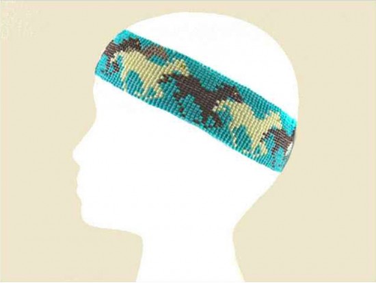 Turquoise Brown Horses Seed Bead Headband
