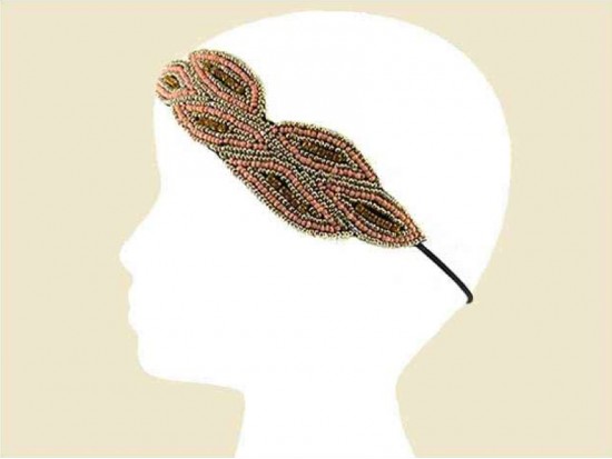 Pink Gold Seed Bead Crystal Leaf Headband