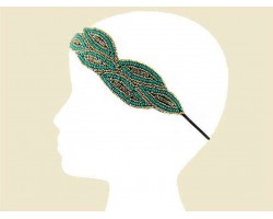 Turquoise Gold Seed Bead Crystal Leaf Headband