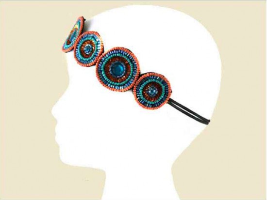 Turquoise Red Orange Round Pattern Stretch Headband Turquoise Red Orange Round Pattern Stretch Headband
