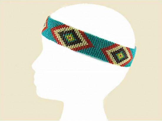Turquoise Red Brown Stretch Seed Bead Diamond Headband