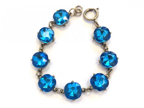 Capri Blue Crystal Cabochon Gold Link Bracelet