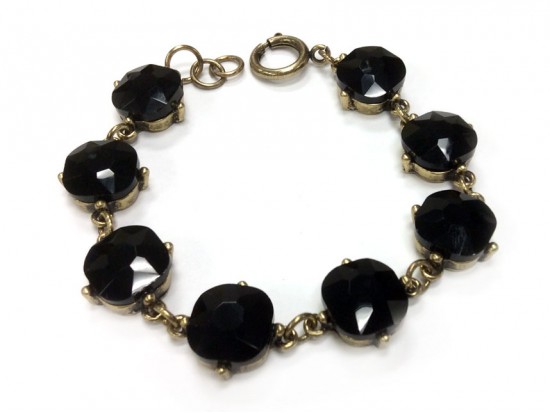 Jet Crystal Cabochon Gold Link Bracelet