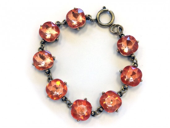 Peach Crystal Cabochon Gold Link Bracelet
