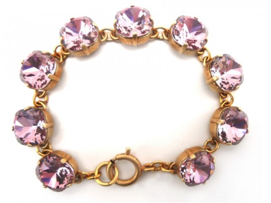 Rose Crystal Cabochon Gold Link Bracelet