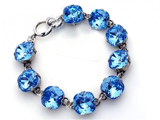 Capri Blue Crystal Cabochon Silver Link Bracelet