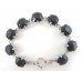Jet Black Crystal Cabochon Silver Link Bracelet