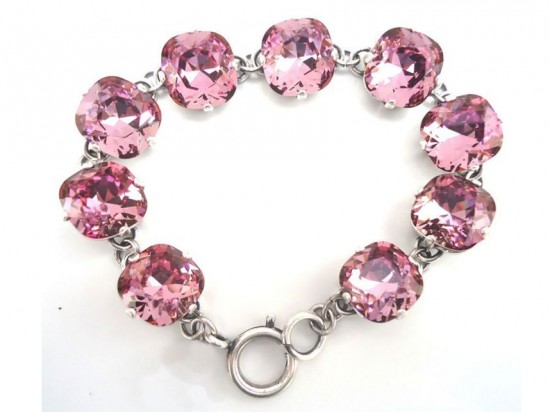 Rose Crystal Cabochon Silver Link Bracelet Rose Crystal Cabochon Silver Link Bracelet