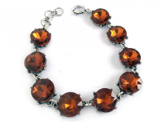Smoked Topaz Crystal Cabochon Silver Link Bracelet