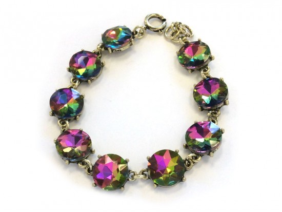 Viteral Medium Crystal Cabochon Gold Link Bracelet