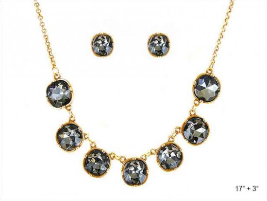Black Diamond Crystal Cabochon Link Necklace Set