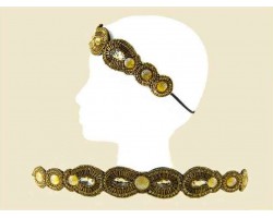 Gold Brown Seed Bead Crystal Stretch Headband