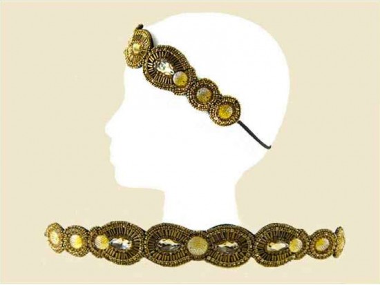Gold Brown Seed Bead Crystal Stretch Headband
