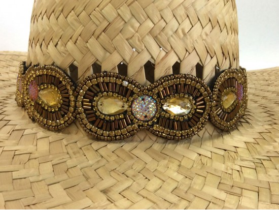 Gold Brown Seed Bead Crystal Stretch Hat Band
