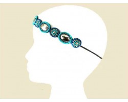 Turquoise Silver Ovals Seed Bead Crystal Stretch Headband