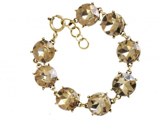 Light Colorado Topaz Crystal 16mm Cabochon Gold Link Bracelet