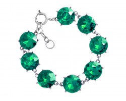 Green Crystal 16mm Cabochon Silver Link Bracelet