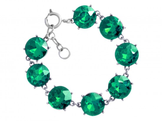 Green Crystal 16mm Cabochon Silver Link Bracelet