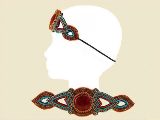 Coral Turquoise Round Seed Bead Stretch Headband
