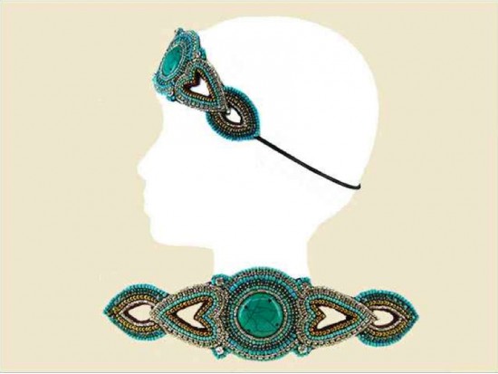 Turquoise Round Seed Bead Stretch Headband Turquoise Round Seed Bead Stretch Headband