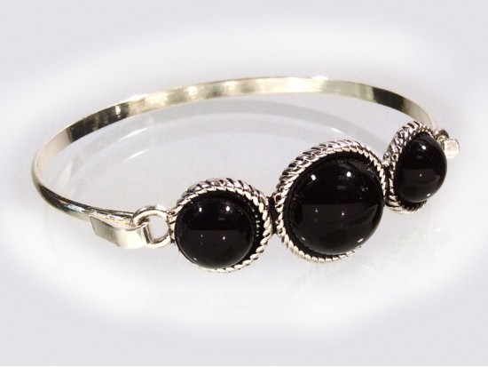 Black 3 Domed Dyed Silver Hook Cuff Bracelet