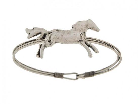 Antique Silver Running Horse Hook Wire Bangle