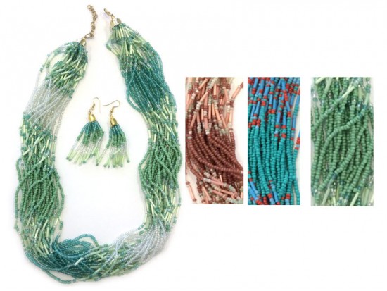 Assorted Multi Shades Strands Seed Bead Necklace Set 3pk